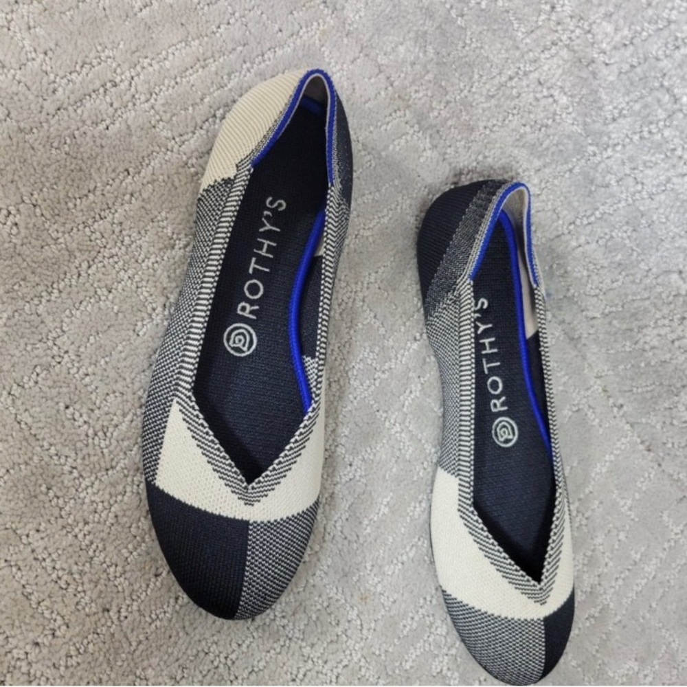 Rothy's The Flat Womens Size US 7 Captoe Black White Round Toe Ballet Shoes